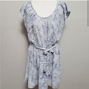 LC Lauren Conrad blue paisley belted a-line dress size medium